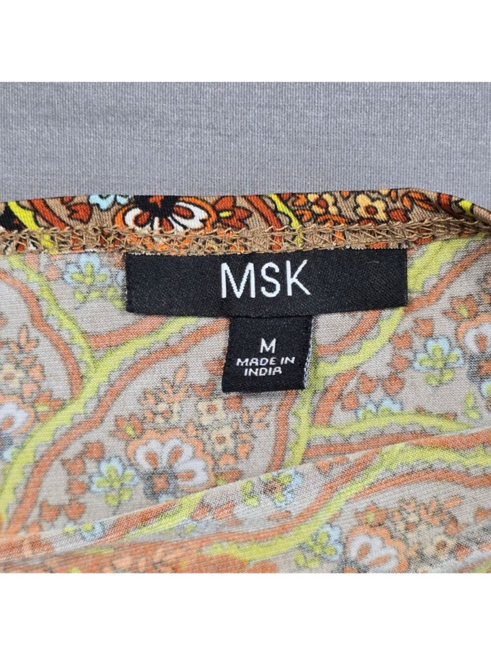 MSK Medium Tunic Mini Dress Orange Brown Boho Geometric Retro - Picture 2 of 5